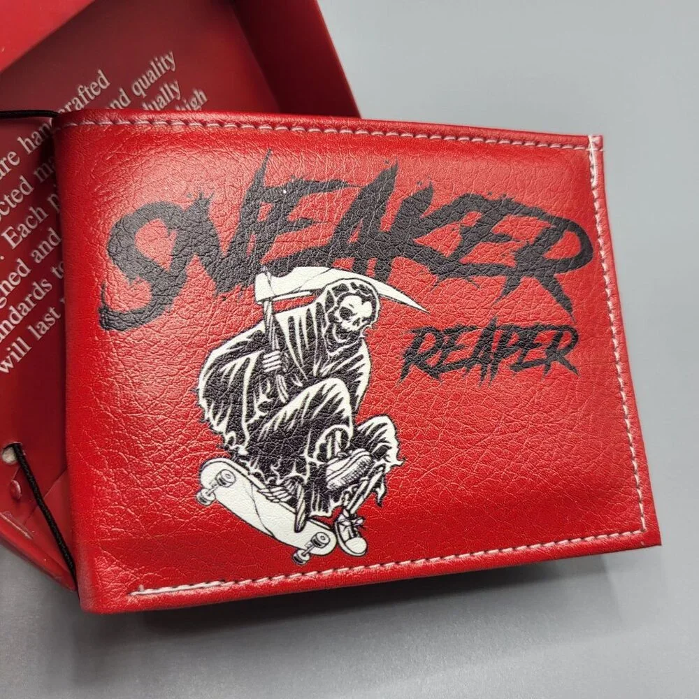 Sneaker Reaper Skateboarding Vegan Leather Handcrafted Wallet Red & Black